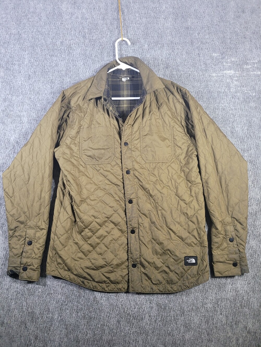 The North Face Fort Point Reversible Quilted Flannel Jacket Mens S Green Flaw